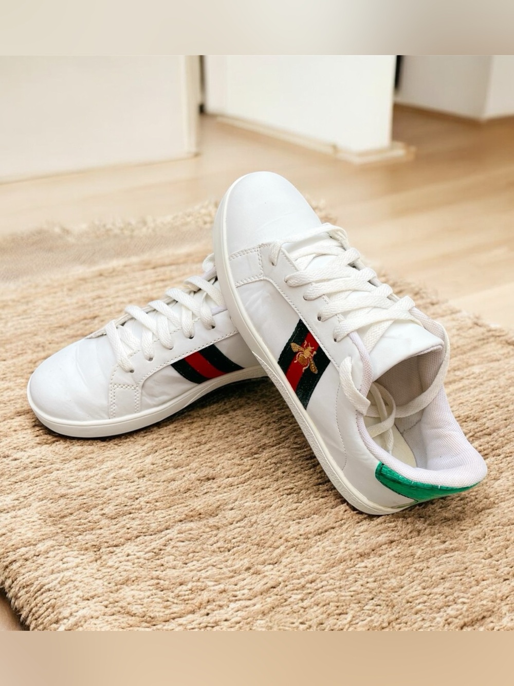 Gucci Ace Women’s Sneakers Red Green Stripe Size US 8 EUR 39 CM 24.5 Authentic